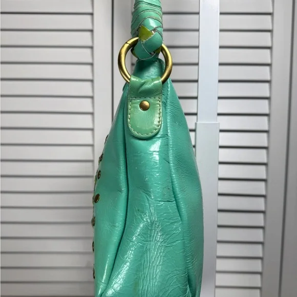 Vintage Consuela Leather Shoulder Tote Bag Teal With Colorful Flower Embroidery - Picture 10 of 16